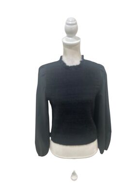 J. Crew Black smocked long sleeve organic cotton fitted Top medium